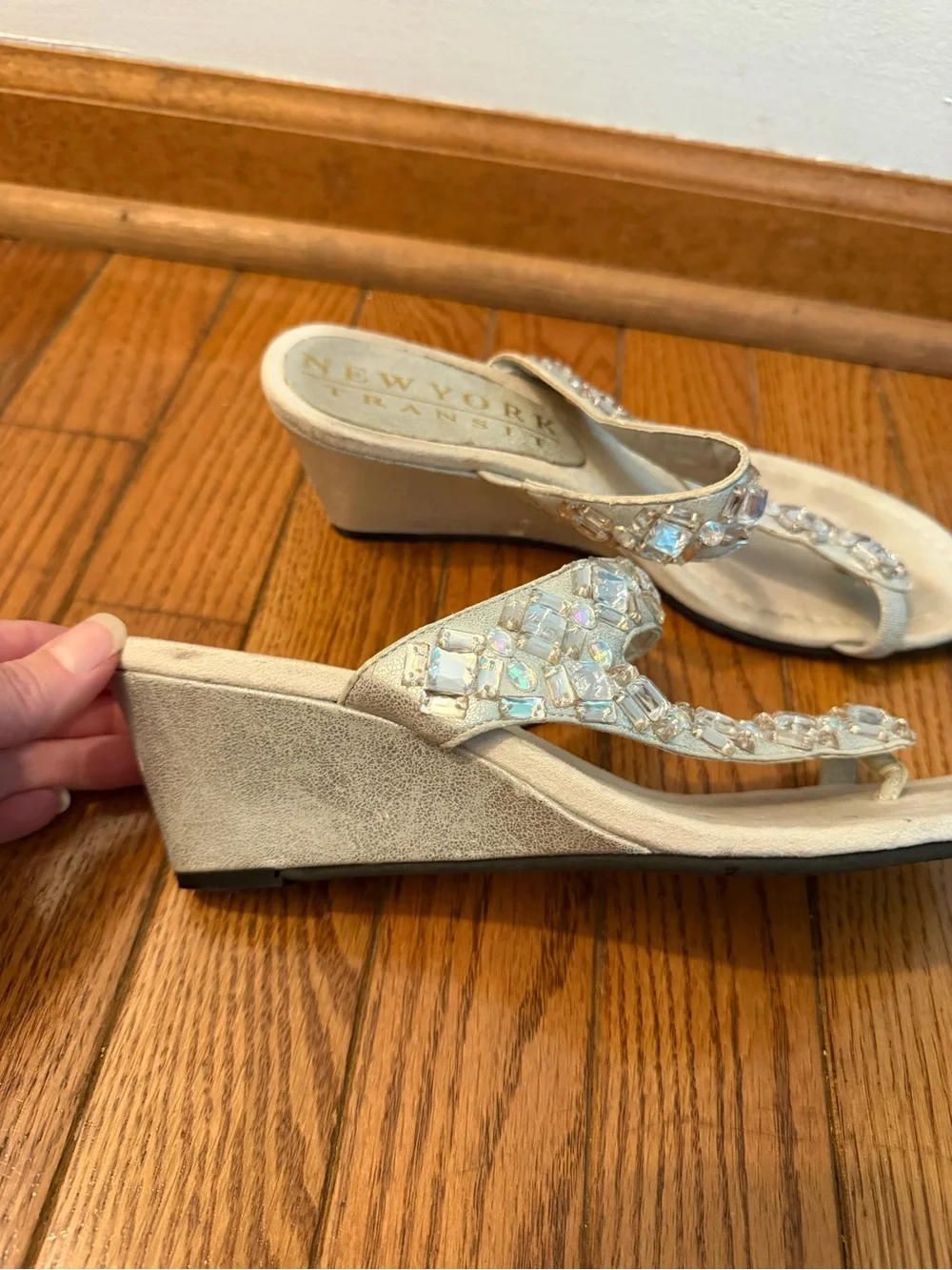 Ivory Crystal Embellished Wedge Sandals